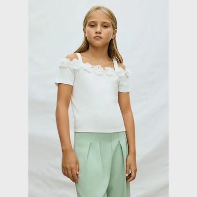 MAYORAL Тениска къс ръкав цветя 3д в Мръсно бял цвят за момиче Mayoral