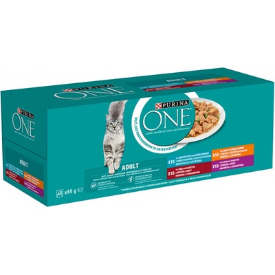 Purina One Adult jehněčí, mořské ryby, kuře, hovězí 40 x 85 g – Zboží Mobilmania