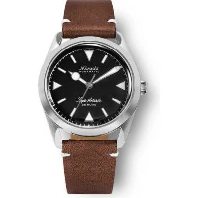 Nivada Grenchen Super Antarctic 32025A Brown Leather White Stitching