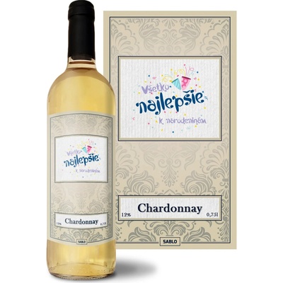 Sablio Všetko najlepšie k sviatku Chardonnay biele suché víno 12 % 0,75 l (čistá fľaša)