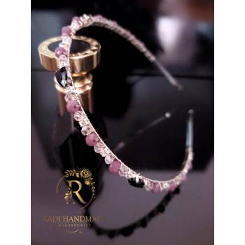 Image 1 of Radi handmade Официална диадема с черни камъни и лилави кристали (267)