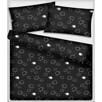 Bavlnená látka 012 vzor ovečky, farba čierna, metráž 160 cm