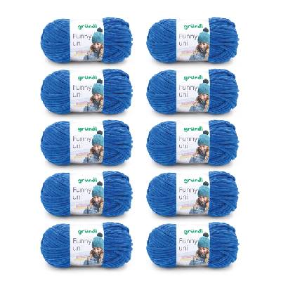 Wolle Funny uni - soft chenille wool for crocheting - cuddly and skin-friendly - 100% polyester - 10 balls 100 g / 120 m - needle size 5-6, royal blue - 3442-14