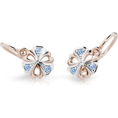 Danfil dětské náušnice kytičky C2230 z růžového zlata s kamínky Arctic Blue zapínání brizura