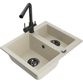 Mexen Carlos гранитна мивка 1, 5-камерна с кухненски смесител Duero, бежова - 6518-69-671600-70 (6518-69-671600-70)