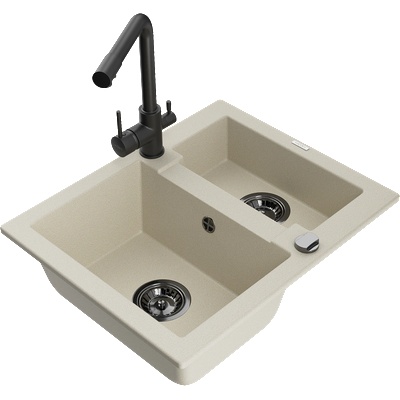 Mexen Carlos гранитна мивка 1, 5-камерна с кухненски смесител Duero, бежова - 6518-69-671600-70 (6518-69-671600-70)