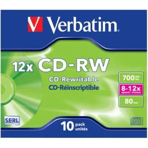 Verbatim CD-RW, презаписваем 1 брой, 700 MB, 12x, с покритие против надраскване, в кутия (043148 / 10 pcs)