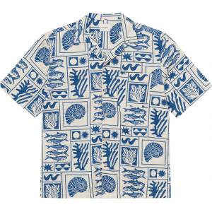 DEDICATED Мъжка риза с копчета Dedicated Shirt Marstrand Shirt - Ocean Squares Oat White - размер XXL (033-2518-0415)