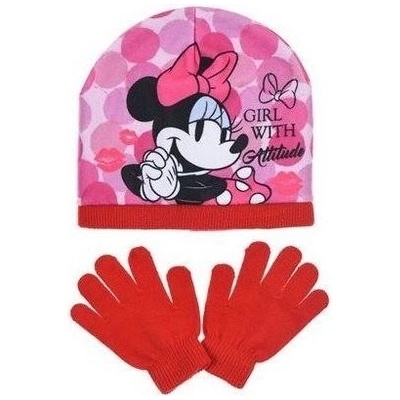 Sun City čiapka/rukavice Minnie Mouse Girl červená