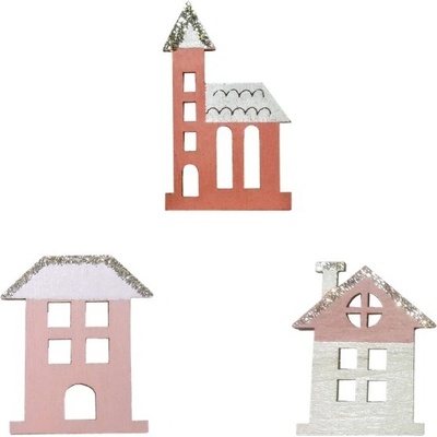 Drevený domček nalepovací 4,5 cm / mix 3 ks