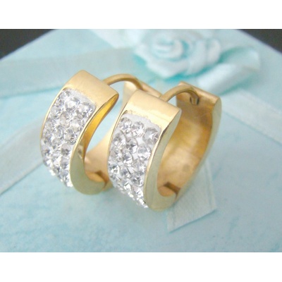 Steel Jewelry náušnice kruhy gold s krystalky z chirurgické oceli NS130197
