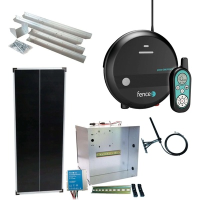 Premium sada solární ohradník - Kompletní přenosná schránka + 7J RF chytrý zdroj, panel 100 W