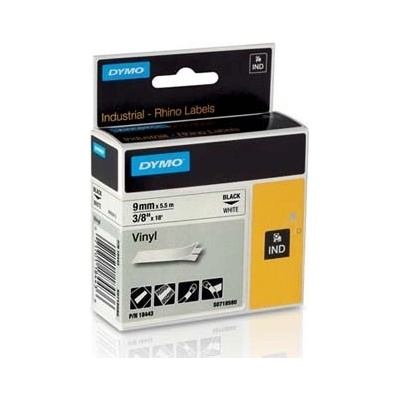 DYMO Rhino 18443, S0718580, 9mm x 5.5m черен печат / бял фон, оригинална лента (18443)