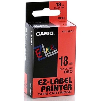 Casio XR-18RD1, 18mm x 8m, černý tisk/červený podklad, originální páska