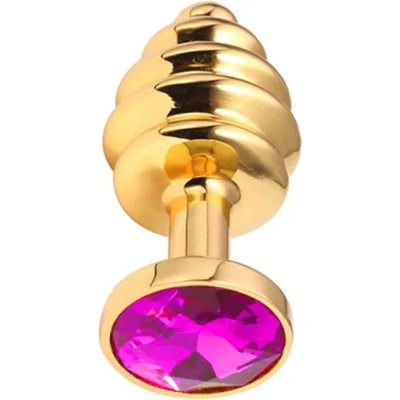 Sensual Метално дилдо Butt Plug с оребрение "GOLD HONEY PINK" 7 см. Размер - S