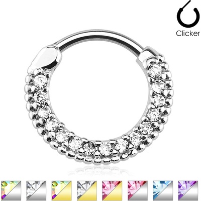 Šperky eshop piercing do nosu a ucha z oceli kulatý segment vykládaný drobnými zirkony SP32.20 stříbrná aqua modrá