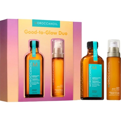 Moroccanoil Good-to-Glow Duo Moroccanoil Treatment vlasová kúra pre všetky typy vlasov 100 ml + Moroccanoil Body výživné olejové sérum na noc 50 ml kozmetická sada