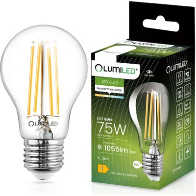 Lumiled LED žárovka E27 A60 8W = 75W 1055lm 4000K Neutrální bílá 360° Filament