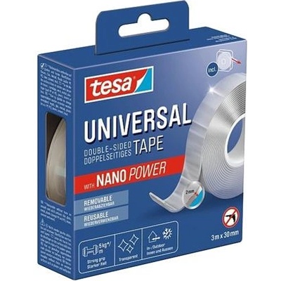 tesa Самозалепваща лента, двустранна, отстраняваща се, прозрачна, 30 mm x 3 m, TESA "Universal Nanotape" 55810-00004-00 (55810-00004-00)