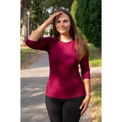 Jsem máma bambusové kojicí tričko s 3/4 rukávem bordó