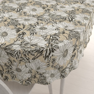 Biante Dekoračný oválny obrus PML-089 Biele kvety na béžovom 140x200 cm