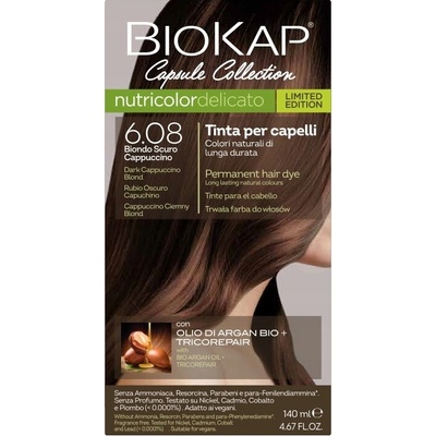 BIOKAP NUTRICOLOR DELICATO 6.08 Cappuccino Tmavá Blond 140 ml