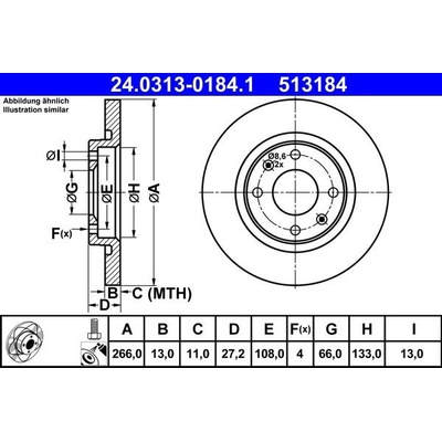 ATE Brzdový kotúč plny Ø266mm 24.0313-0184.1