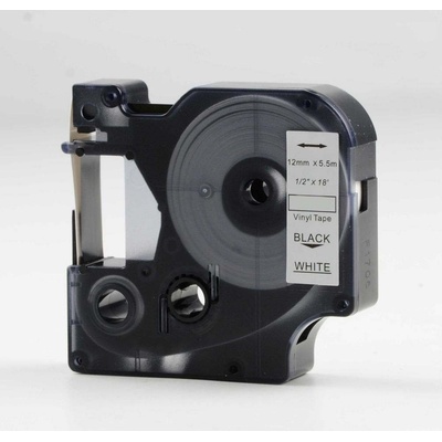 Compatible Съвместима лента с Dymo 18444, 12mm x 5, 5m черен печат / бял фон, винил (18444)