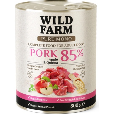 WILD FARM pure mono Свинско с ябълка и киноа 800 г - монопротеинова храна за кучета