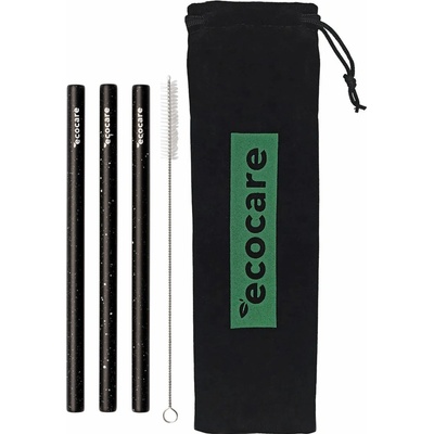 Ecocare Ekologická kovová brčka Maxi Černé se vzorem 3 ks