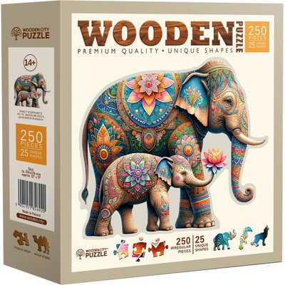 Wooden City Дървен пъзел Wooden City, 250 части - Слонове (HE 0313-L)