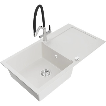 Mexen Leo гранитна мивка с 1-корито с отцедник и кухненски смесител Duo, бял - 6501-20-671701-07 (6501-20-671701-07)