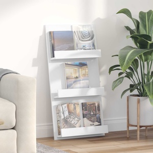 vidaXL Етажерка за списания Бяло 51 x 11 x 102 см Инженерна дървесина (899503)