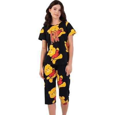 Дамска пижама със 7/8 панталон в черно с мечета