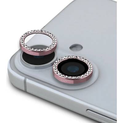 GUESS фиксиран защитен обектив с брокат за iPhone 16/16 Plus розов (GUCL162SGGP)