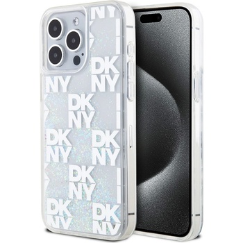Image 1 of DKNY Liquid Glitter Checkered Pattern Case - дизайнерски кейс с висока защита за iPhone 15 Pro Max (прозрачен)