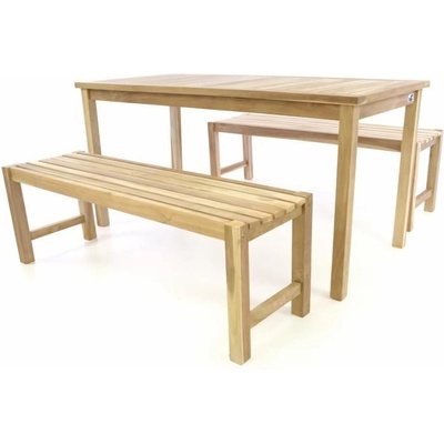 Divero 47269 Záhradný set lavíc a stola - neošetrené teakové drevo - 150 cm