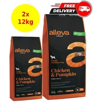 Alleva Natural Puppy Medium Chicken and Pumpkin 2 x 12 kg