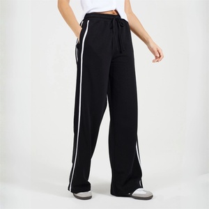 Brave Soul BS Womens Wide Leg Jogger with Side Stripe Detail - Black/White