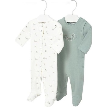 Mayoral Комплект гащеризони от интерлок Mayoral - Бял/зелен, 2 броя, 1-2 м (15-02714-041-1-2)