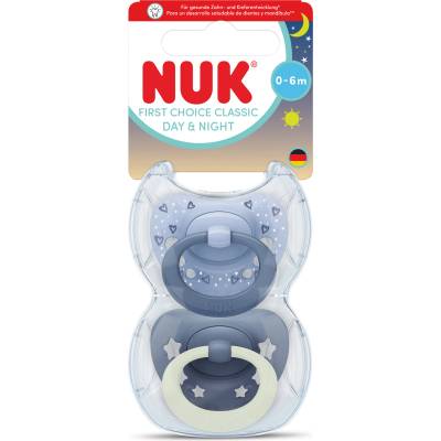 Nuk First Choice биберон залъгалка, силикон, 0-6 мес. , 2 бр. , Day&Night, момче (10175396)