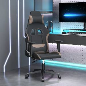 vidaXL Масажен гейминг стол, черно и таупе, плат (345493)