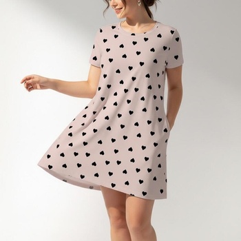 Макси нощница с къс ръкав в цвят пудра на сърца