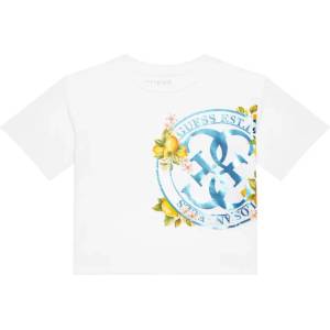 GUESS Бяла тениска за момиче с голямо котрастно лого Guess и лимони
