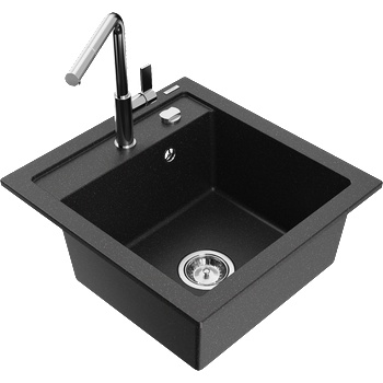 Mexen Vito гранитна мивка с 1 отделение и кухненски смесител Flora, черен/сребърен металик - 6503-73-670401-00 (6503-73-670401-00)