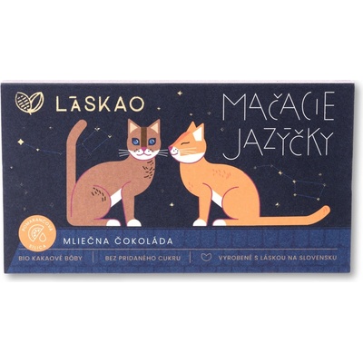 LASKAO Mačacie jazýčky mliečna čokoláda s pomarančovou príchuťou bez cukru sladená xylitolom 80 g