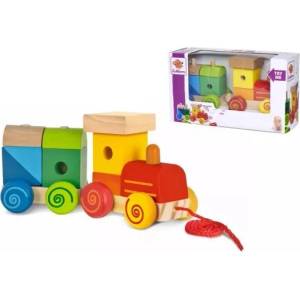 Simba Toys Eichhorn: Дървен влак за дърпане и сглобяване със звук - комплект 11 части (100003453) Проходилка