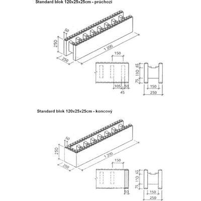 VÁGNER POOL Polystyrenová tvárnice 1200x250x250mm - koncová