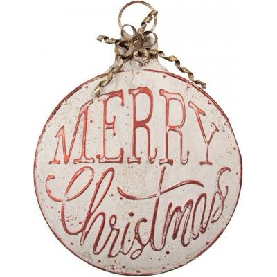 Vintage nástěnná kovová cedule ve tvaru baňky Merry Christmas - 40*4*53 cm - Clayre & Eef