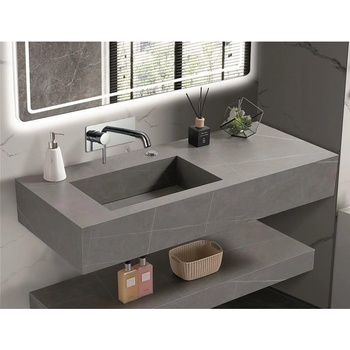 Inter Ceramic Мивка за баня PIETRA 12049/120G LEFT БЕЗ ОТВОР, стенен монтаж, кварц, сив мат, 120x50x18см (12049/120G LEFT БЕЗ ОТВОР)